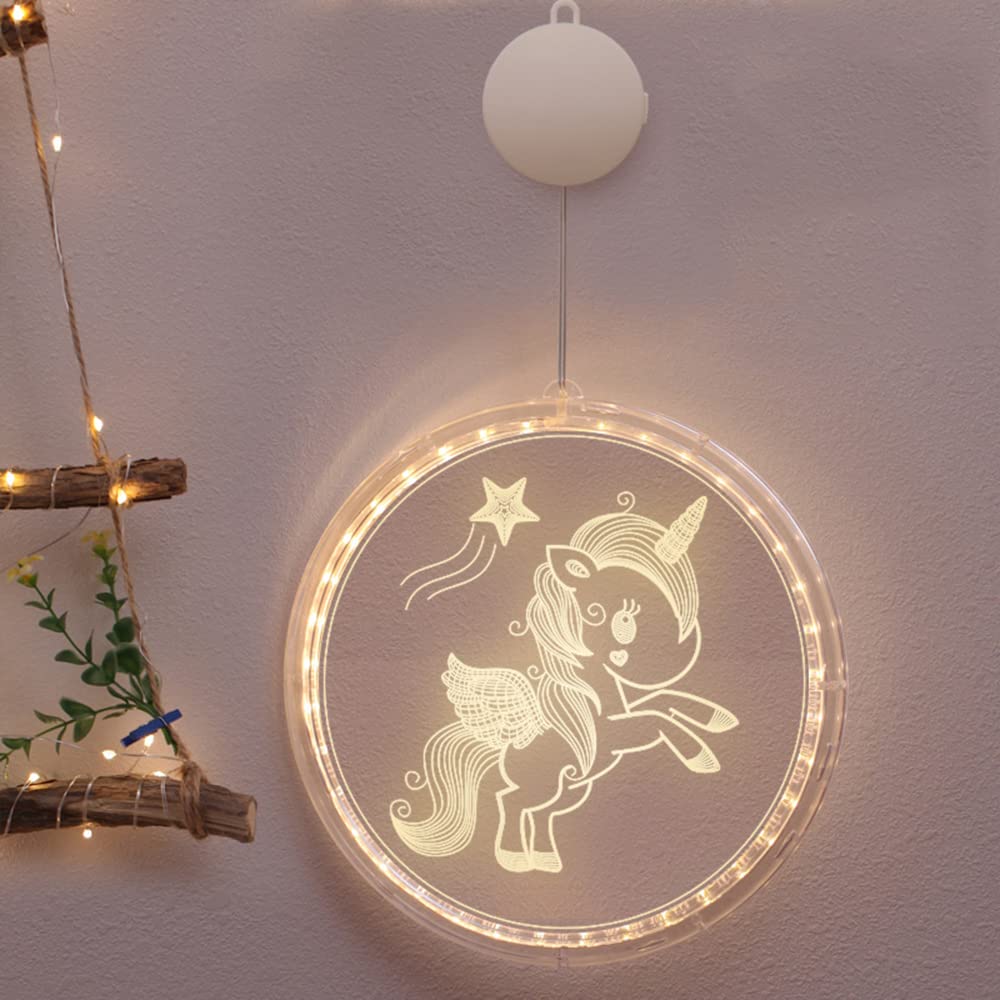 Kawaii Unicorn Decorations LED Light, Hanging Shop Window Wall Lamp Ornaments for Girls Bedroom, Home Living Room Decor lights, Warm White (Unicorn)