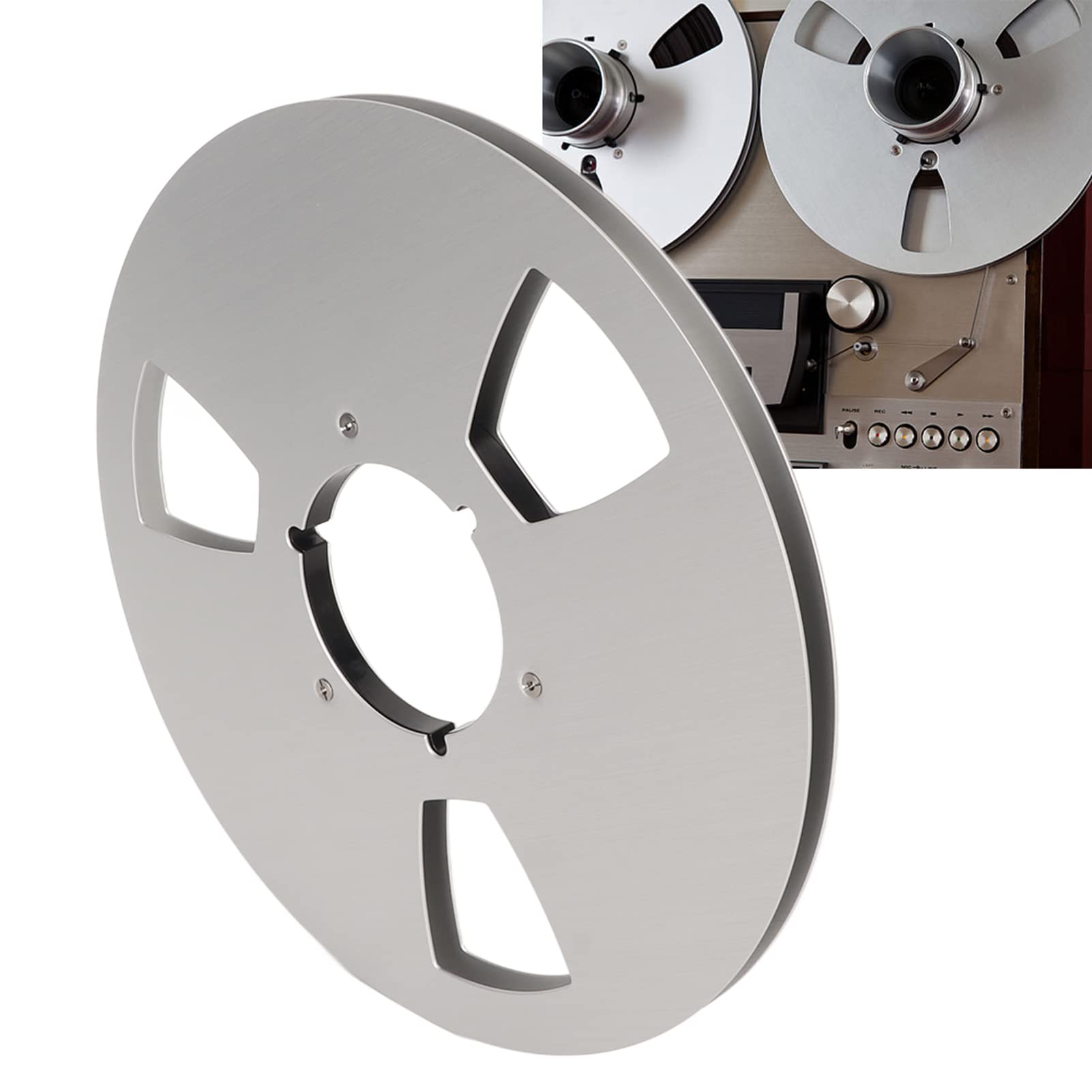 1/4 10 Zoll Leere Bandspule für Roar Reel-to-Reel-Bandspieler, Aluminium 3 Löcher Offene Spule Tonband-Leerspule für NabTEAC Universal-Ersatz (Silber)