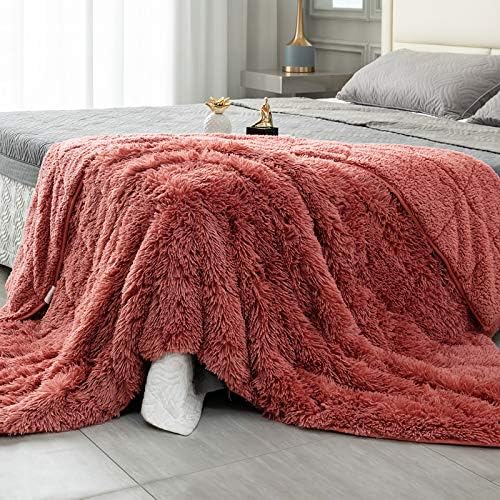 Topblan Fake Fur Weighted Blanket 15lbs, Shaggy Fuzzy Throw Blanket with Premium Sherpa Fleece, Heat and Cozy Mattress Blanket to Assist with Higher Sleep, 48×72 inches Soiled Pink
