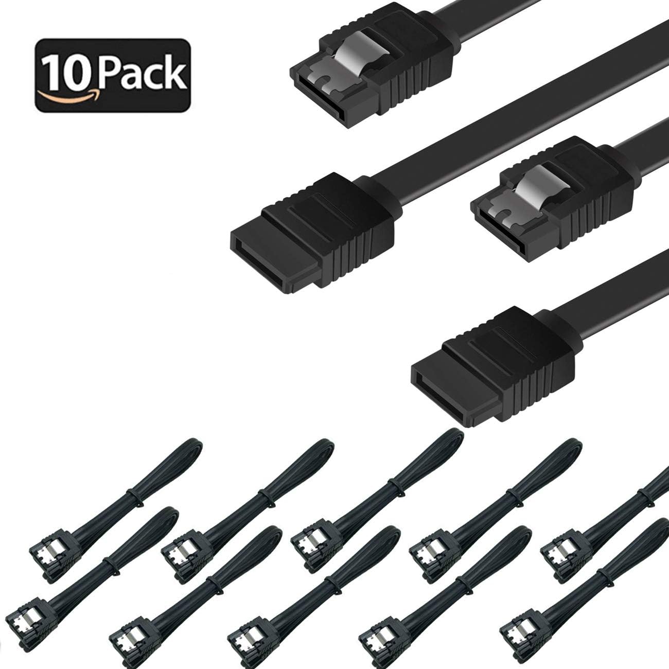 Set de 10 SATA III 6.0 Gbps Cable con Cierre de Bloqueo, para Conexión Entre SSD HDD Discos Duros y Placa Base con Clip de Seguridad, 40cm, Negro