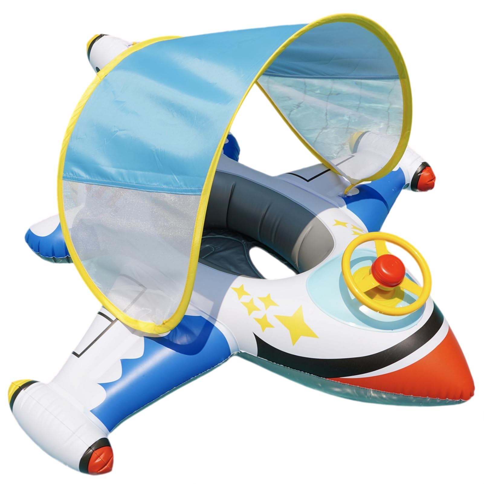 Baby Pool Float With Canopy, Inflatable Plane Kids Floating Rings with UV Sunshade Canopy, PVC Float Trainer for Babies and Kids, Perfect Swim Pool for Boys and Girls