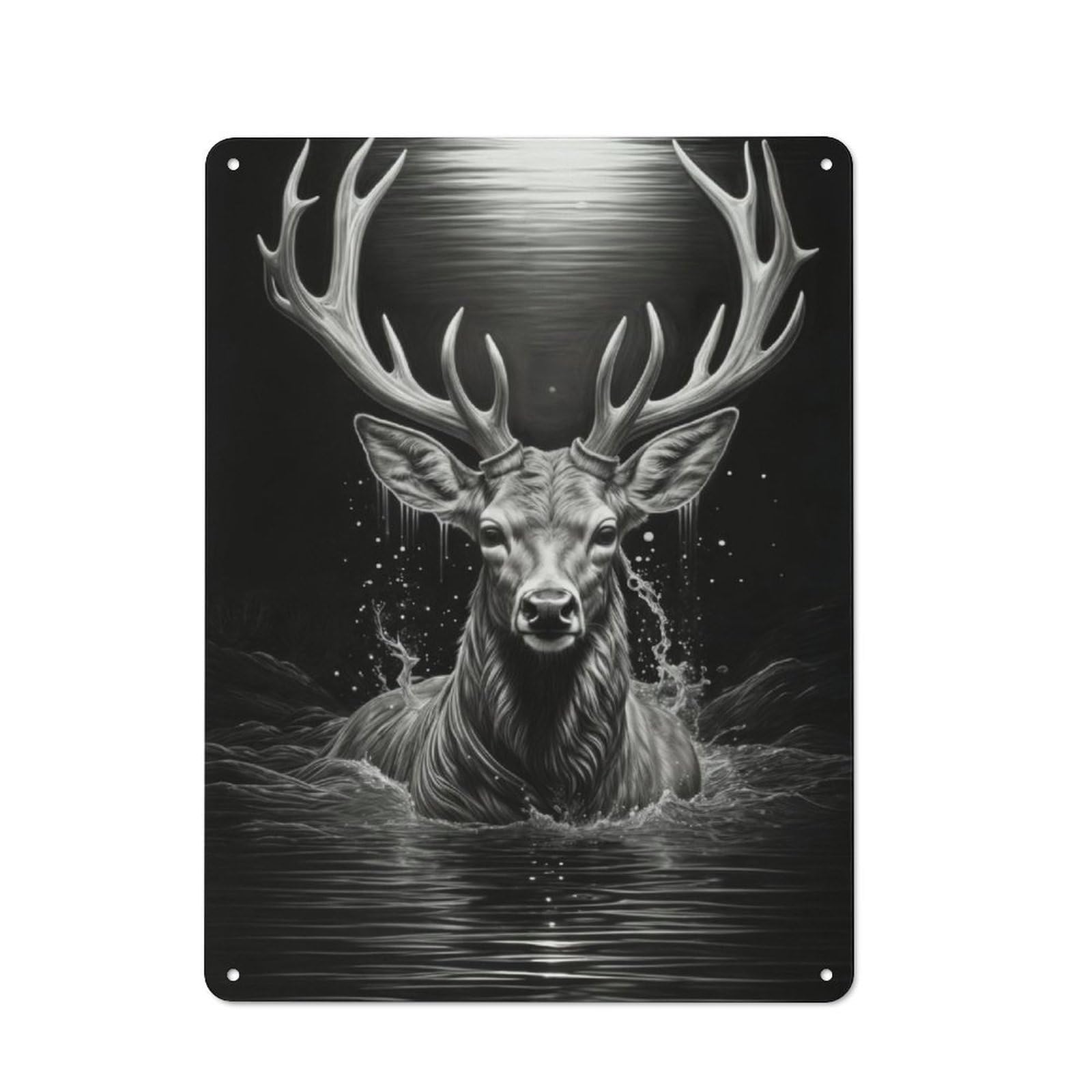 Junmoney Majestic Deer In Moonlight Rustic Metal Plaque 40X30cm For Hobby Room Or Studio, For Vintage Wall Decor Fans, For Garage And Workshop Walls