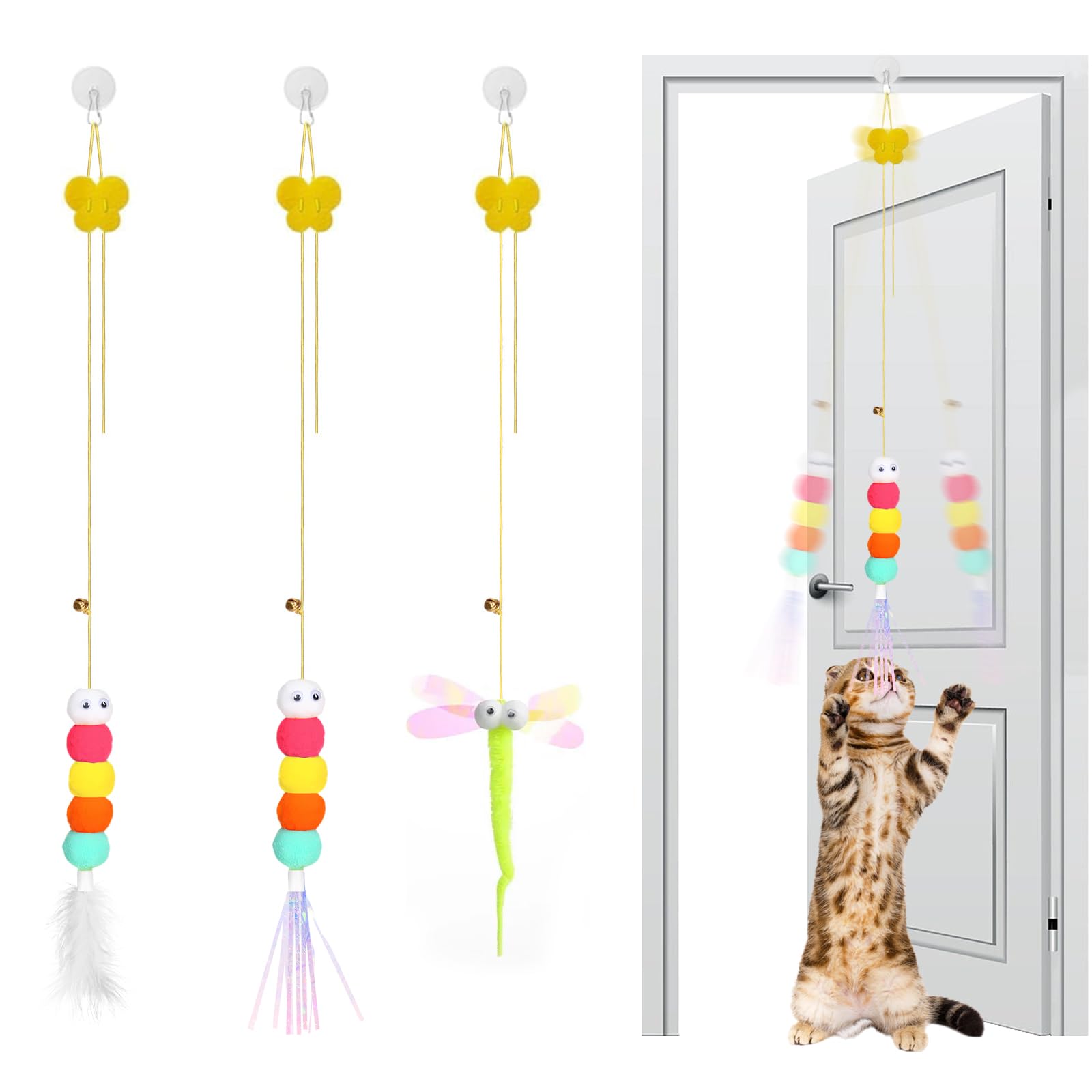 LTMMC 3 Pcs Hanging Door Cat Toys, Interactive Cat Door Toy Cats Teaser Toy