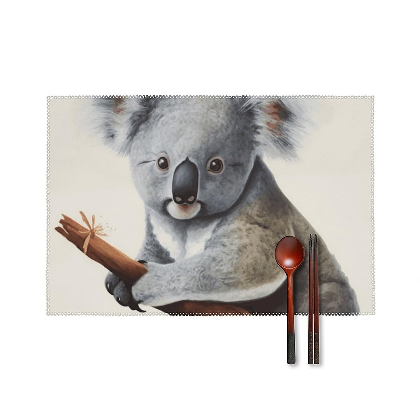 Koala and Butterfly Placemats Set of 6, 12x18 Inch Heat Resistant Washable Canvas Table Mats, Stain Resistant Decorative Dining Placemats for Kitchen, Restaurant, Outdoor Party