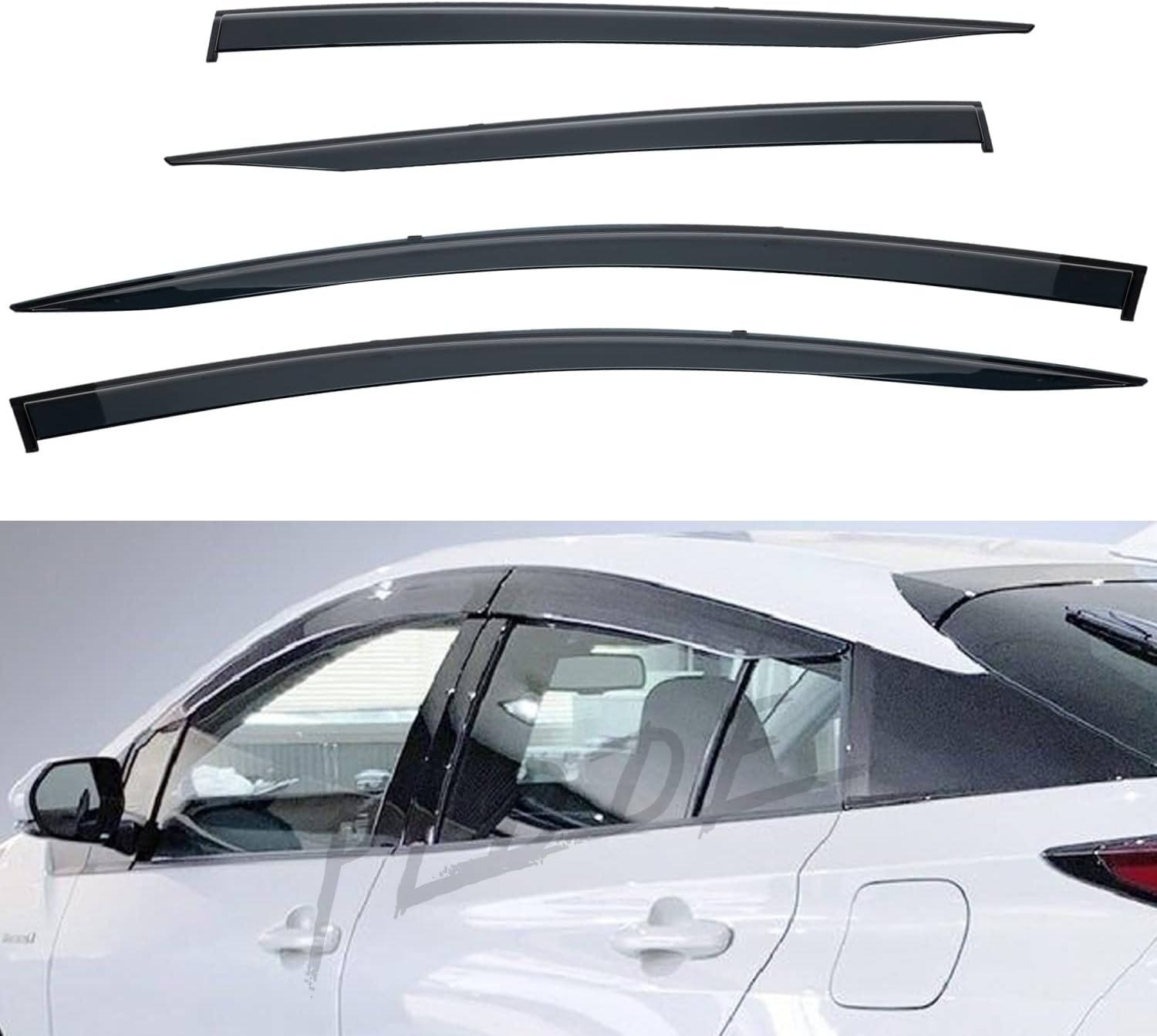 4pcs Smoke Tint Outside Mount Tape On/Clip On Style PVC Sun Rain Guard Vent Window Visors Compatible with 16-22 Prius/Prius Prime/Prius AWD-e
