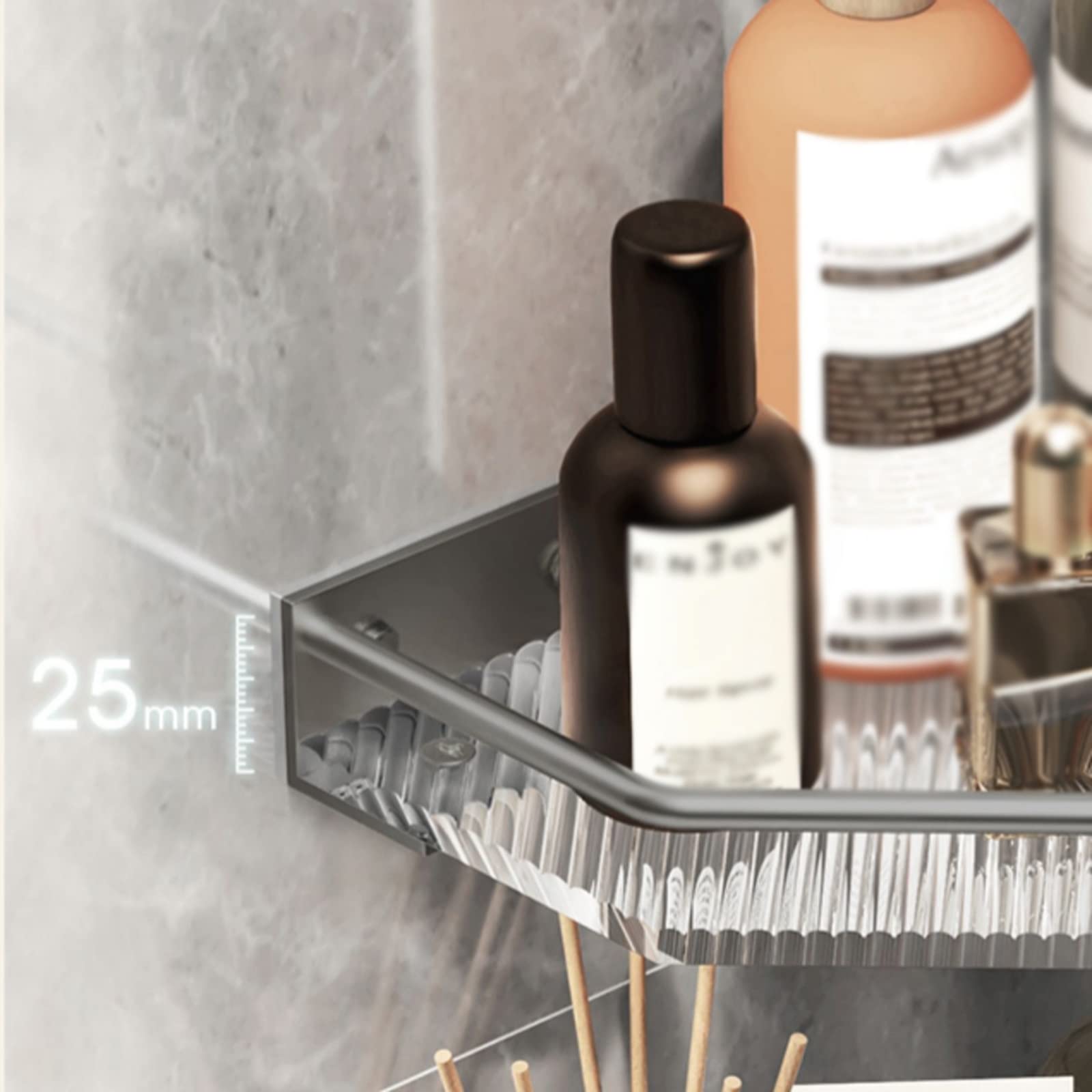Estanteria Ducha Estante de esquina for baño con 2 ganchos, estante de pared de acrílico for baño, estante de ducha de acero inoxidable con riel, estante for colgar en la pared en la cesta triangular