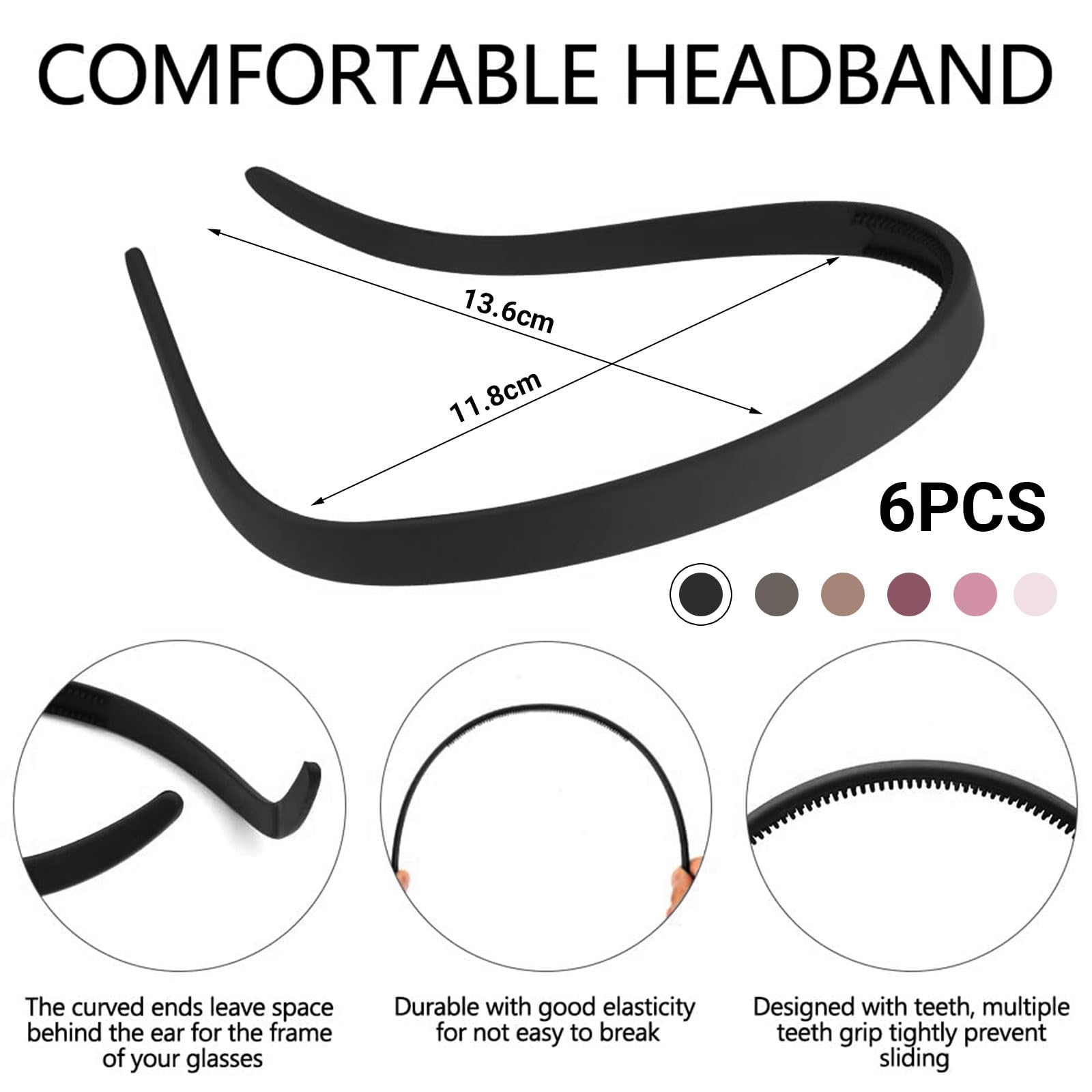 BelleVive 6 Piece Headbands Set for Glasses Wearers No Pressure No Headache Square Headband Headband for Women Comfortable Headbands Non-slip - Image 2