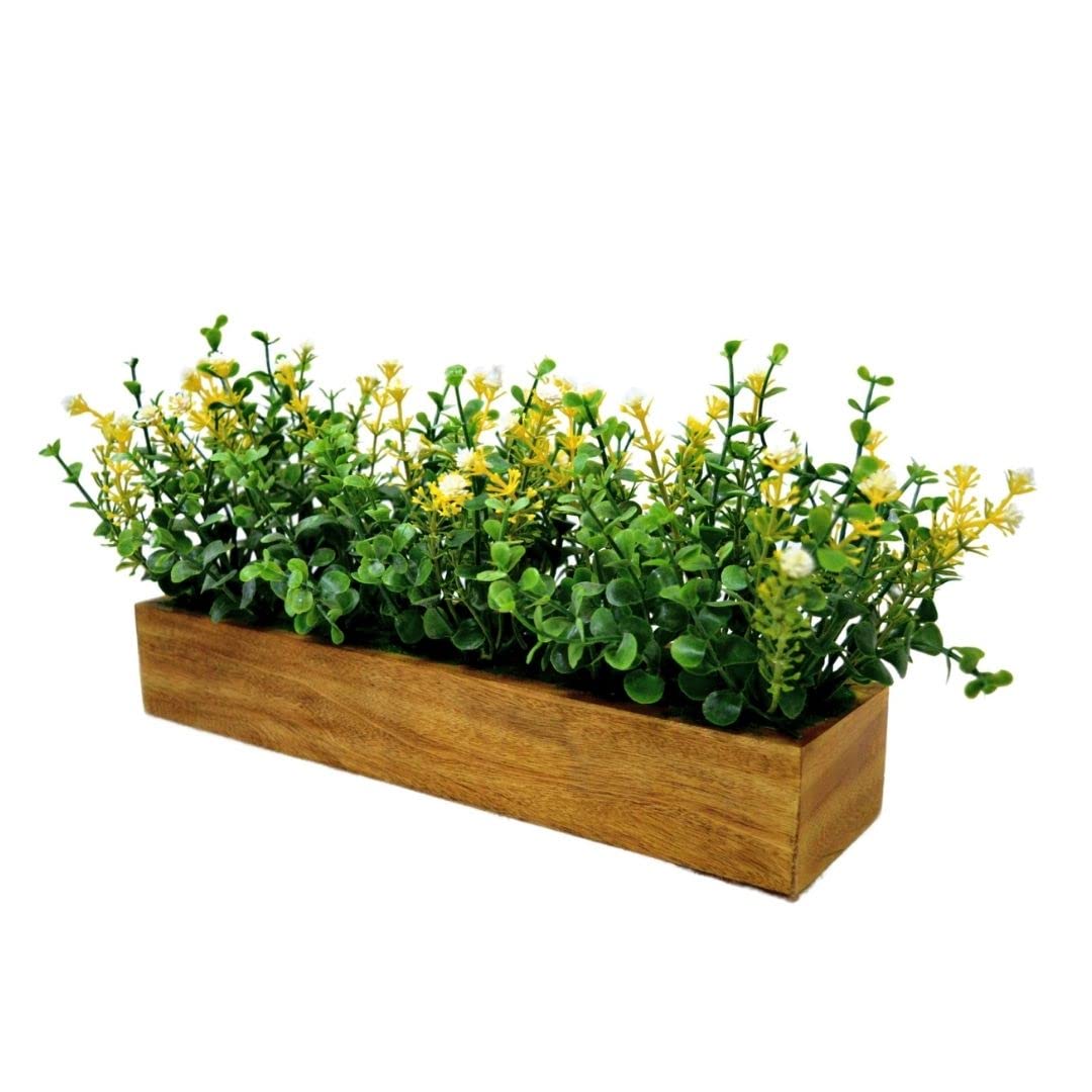 fancymartArtificial Hackle Berry Plant Bunch in Wood Planter