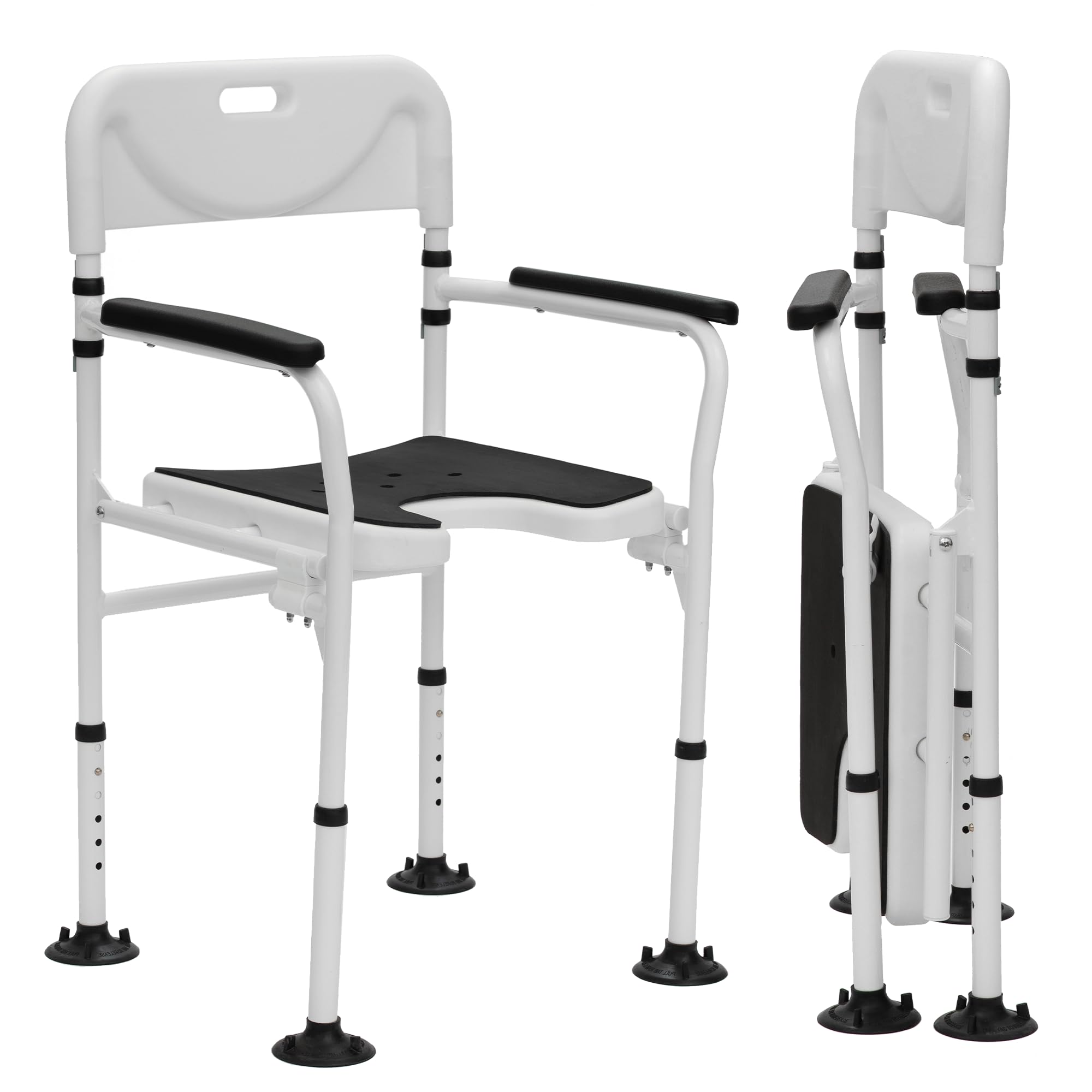 Folding Shower Chair 350lbs, Heavy Duty Bath Seat for Inside Shower with  Soft EVA Cushion and Large Suction Cups for Seniors