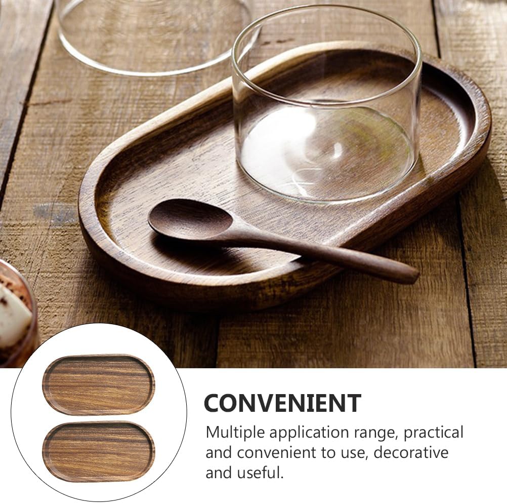 OUNONA Wooden Serving Trays and Platters Set 7.87X4.64 Inch Oval Decorative Wood Tray for Food Display Snack Plates Dessert Serving Dish - Image 3
