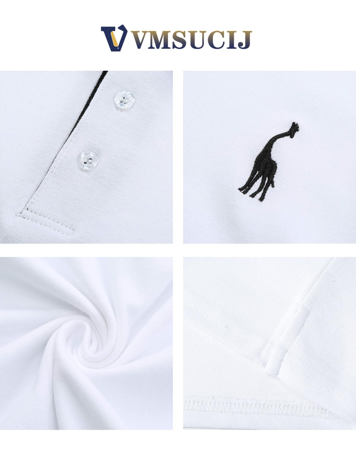VMSUCIJ Polo Uomo Manica Corta in Cotone Giraffe Embroidery Classic Polo Neck Golf Shirt