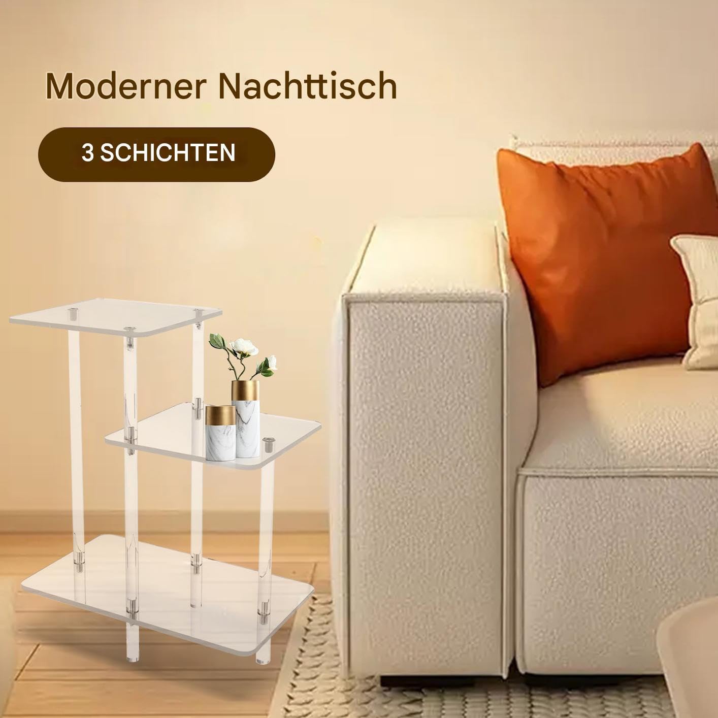 Generisch Akryl Beistelltisch, Wohnaccessoire Auslagetisch Beistelltisch, DREI Ebenen Klarer Für Schlafzimmer Wohnzimmer Flur Terrasse
