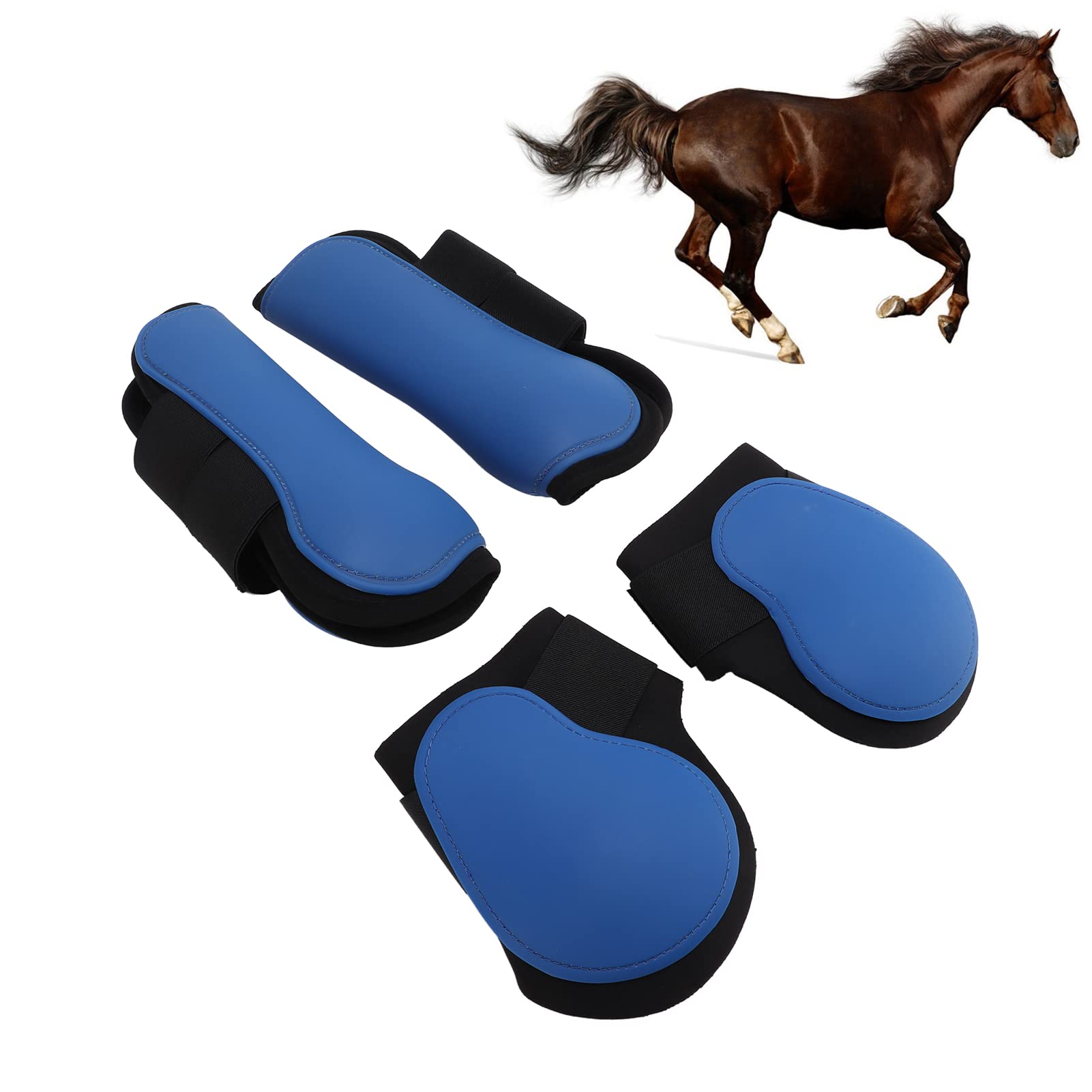 Juego de 4 botas de piel sintética para patas delanteras y traseras, con acolchado interior acolchado para proteger los tendones para un ajuste seguro al montar y