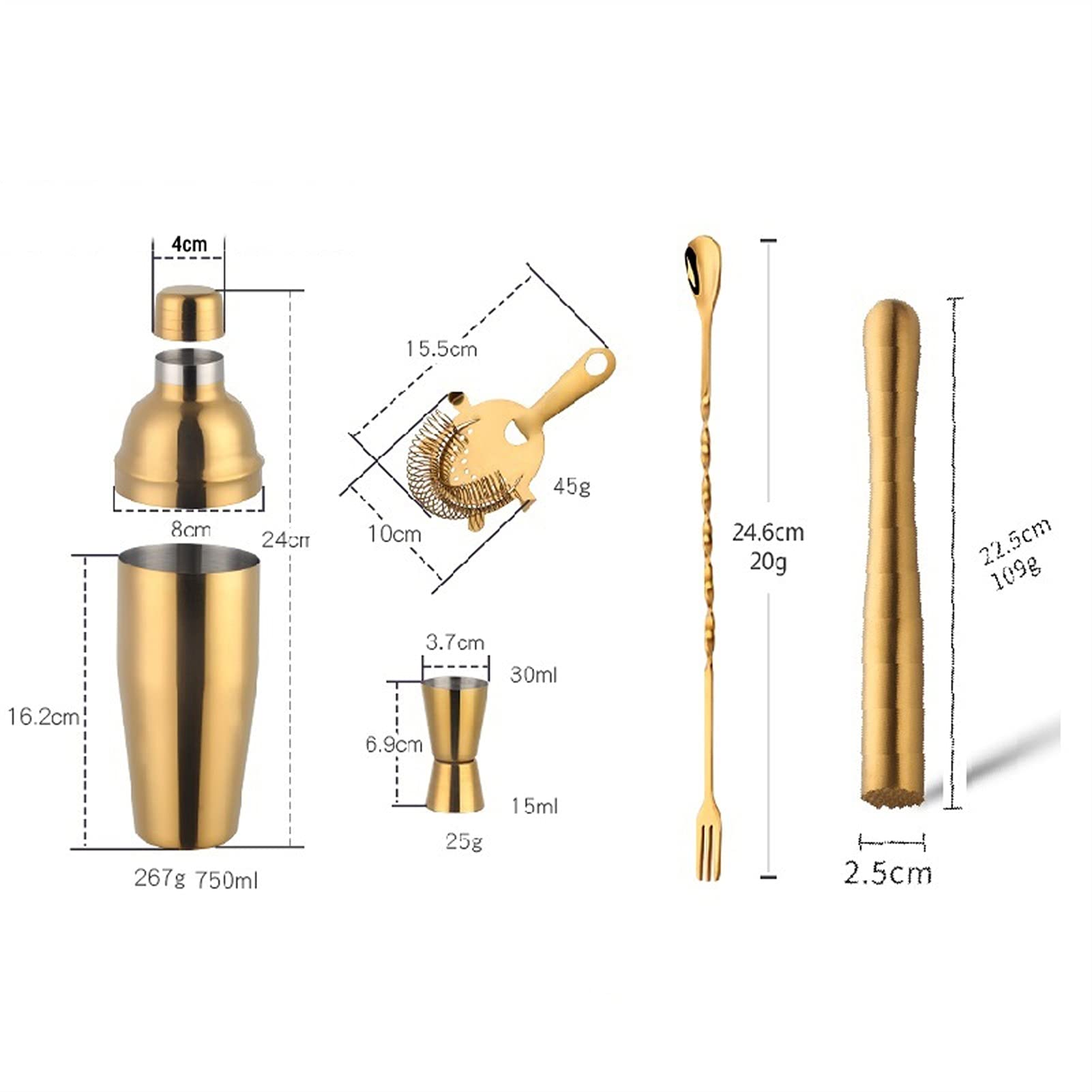 Juego de Coctelera Cóctel Shaker 750ml Kit de herramientas de acero inoxidable de acero inoxidable colorido Boston Cocktail Set Shaker Wine Verleders con colador Mida CUP BARTENDER Agitador de Cóctele