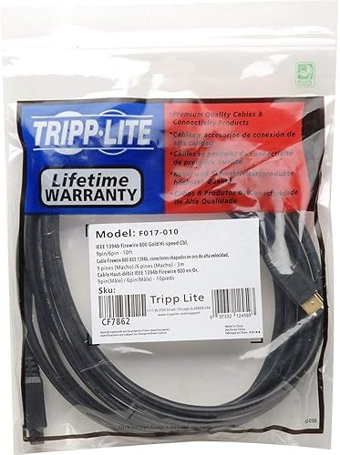 Vista 5 de Tripp Lite FireWire 800 IEEE 1394b Cable de alta velocidad (9 pines/6 pines) de 10 pies (F017-010), color negro