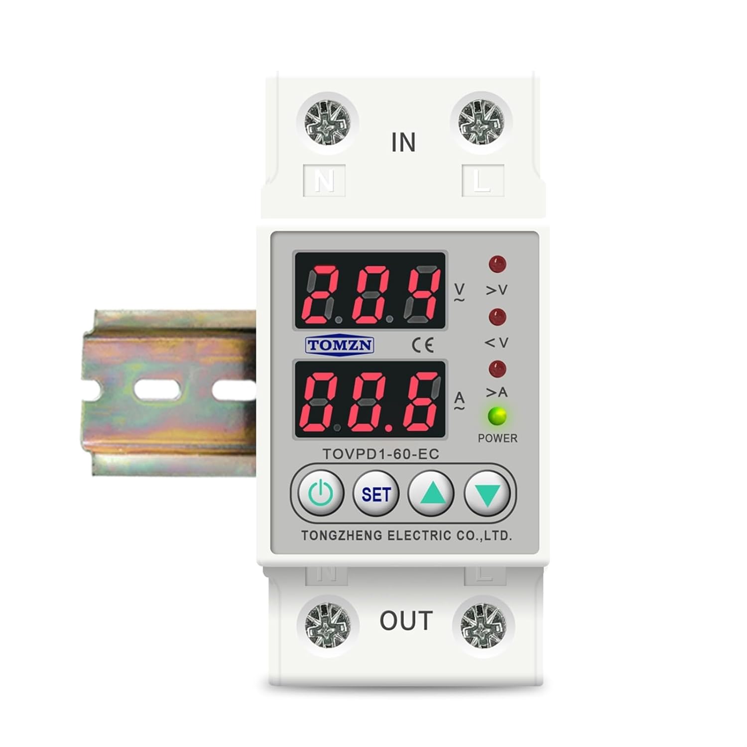 Din Rail Dual Display Adjustable Over Voltage Current and Under Protective Device Protector Relay 40A 63A 80A 220V 230V(110v 60a,V A Type)
