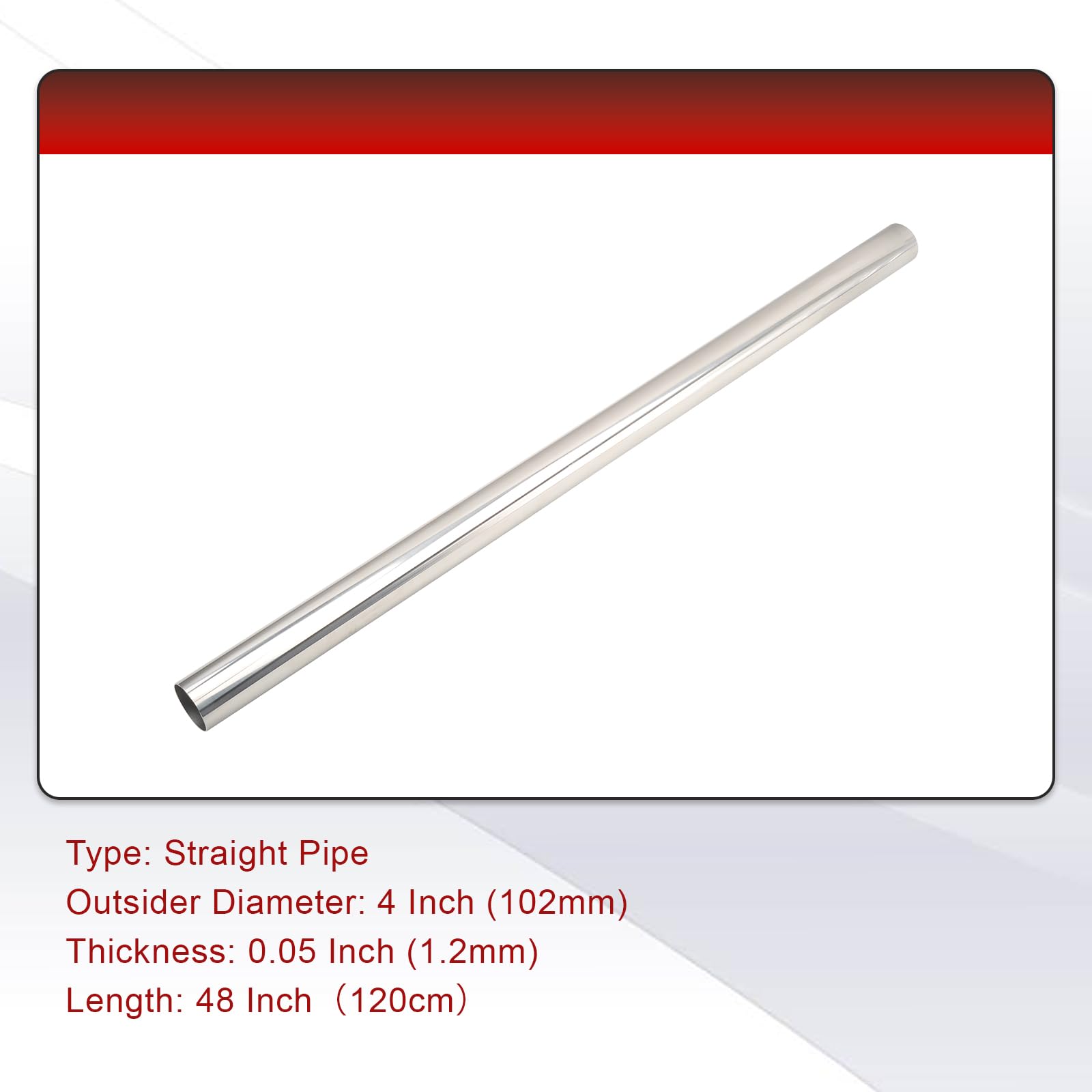 5-Inch Stainless Steel Straight Exhaust Pipe – T304 Polished, 4-Foot Length, Mandrel Bent