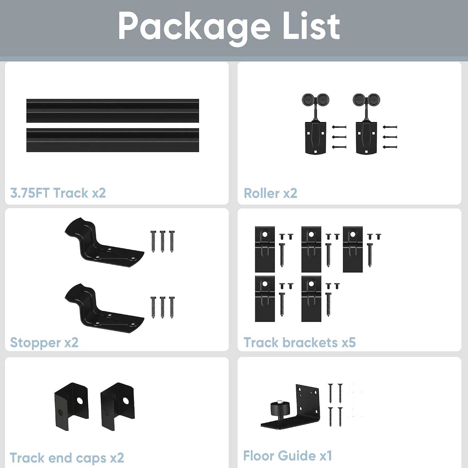 JUBEST 7.5FT Box Rail Exterior Barn Door Hardware Kit, Heavy-Duty Black Sliding Barn Door Track System, Wall Mount Door Hardware Kits (Door Not Included)