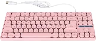Elprico 87 Keys Typewriter Style Mechanical Gaming Keyboard, Retro Punk Round Keycaps Keyboard with Colorful Backlit, Hot Swap USB Wired Keyboards, for Gamers, Typists (Pink)