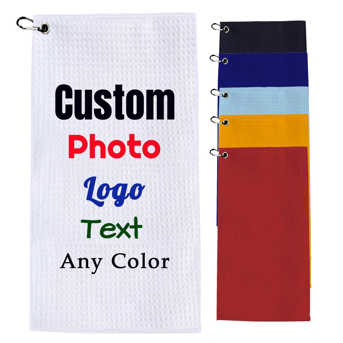 Custom Personalized Golf Towel 16"x40" Bulk 1-100Pcs, Customizable Logo Picture Photo Design Name Text Golf Towels for Golf Bags for Men and Women with Clip,Funny Golfing Gift for Golfers Golf Fans