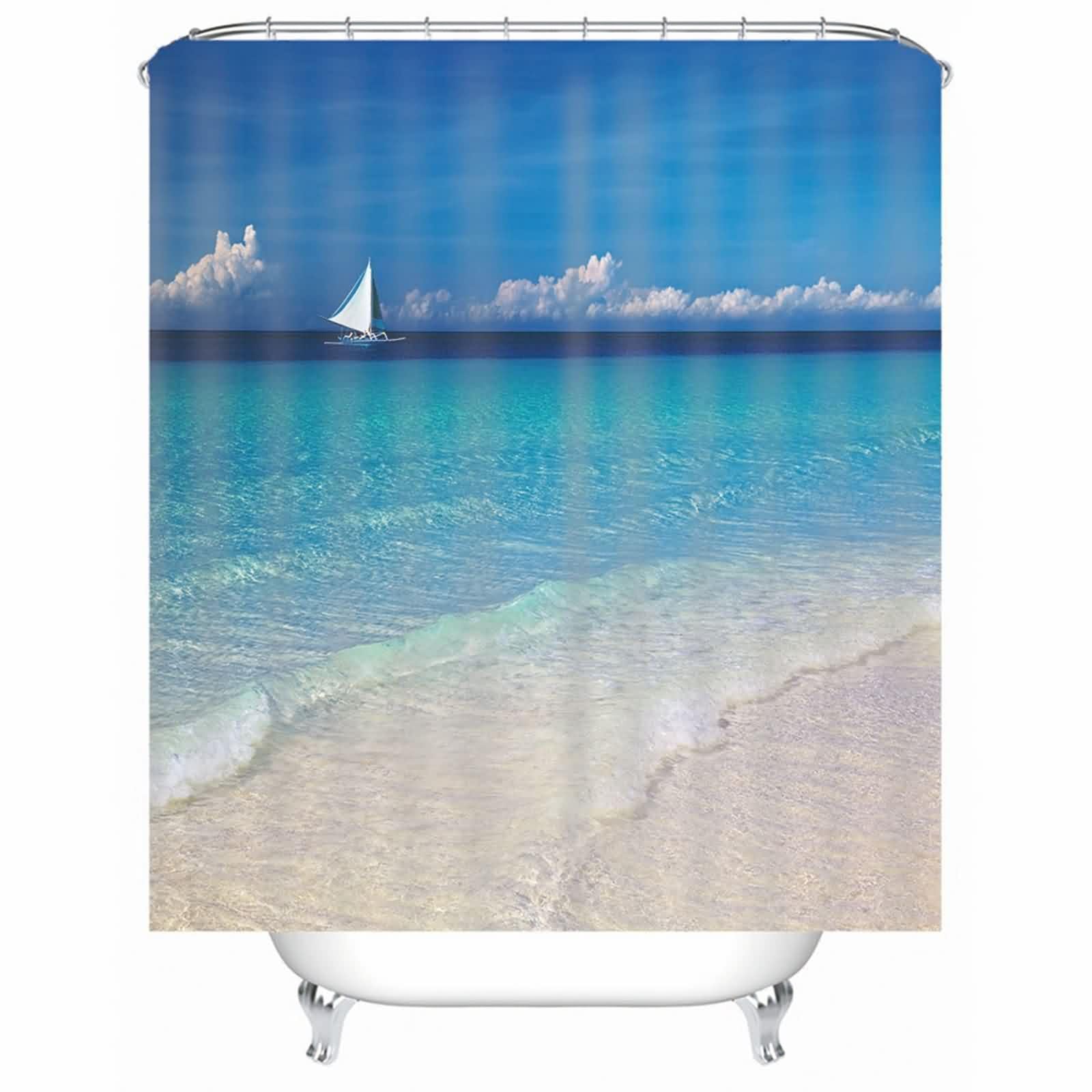 Rideau de douche bleu marine en polyester avec anneaux pour baignoire chic