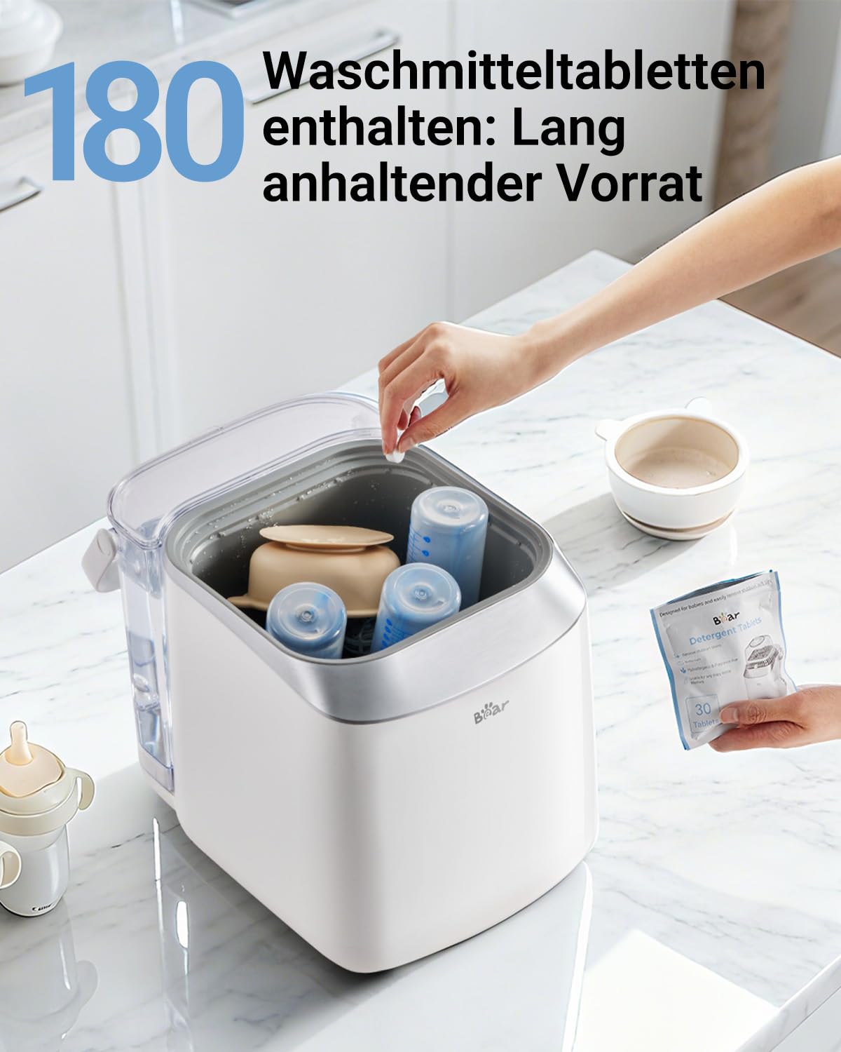 Bear Offizielle Flaschenreinigungs-Tabletten, 180 Stück – Reinigungstabletten für Bear und alle gängigen Flaschenreiniger, leistungsstark gegen Milchreste - 4