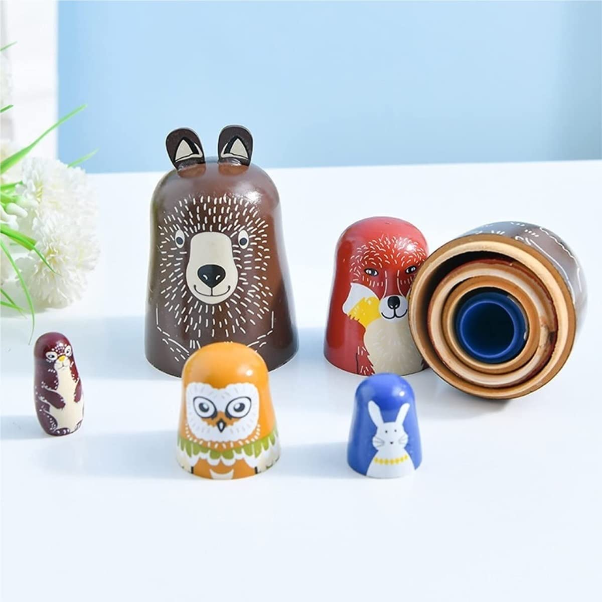 Matrioszka Fox Nesting Dolls Drewniana Matryoshka Russian 5 Warstw Układanie Lalek Craft Gift Zabawki Układania