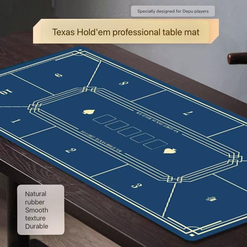 Foldable 70-inch x 35-inch Texas Hold'em Poker Mat with Non-Slip Liner and Carrying Pouch - Waterproof Portable Casino Table Poker mat for Family Game Night for up to 10 Players - Blue