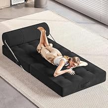 Folding Sofa Bed, 4 in 1 Convertible Sleeper Chair with High-Density Foam & Pillow, Portable Comfy Folding Chair Bed Floor Lounge for Living Room and BedroomBlack