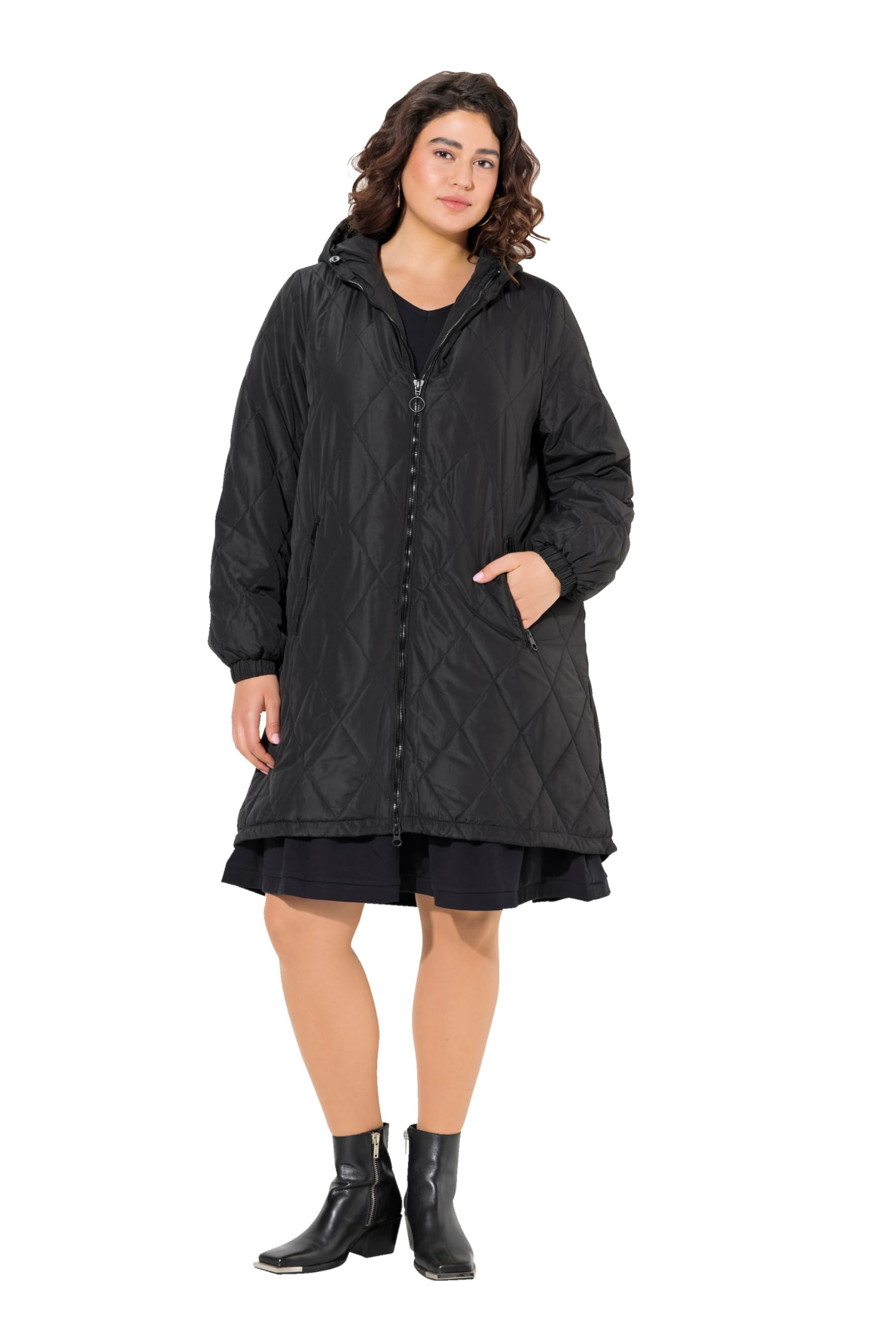 Ulla Popken Damen große Größen Übergrößen Plus Size HYPRAR Leichtstepp-Mantel, wasserabweisend, 2-Wege-Zipper 821183