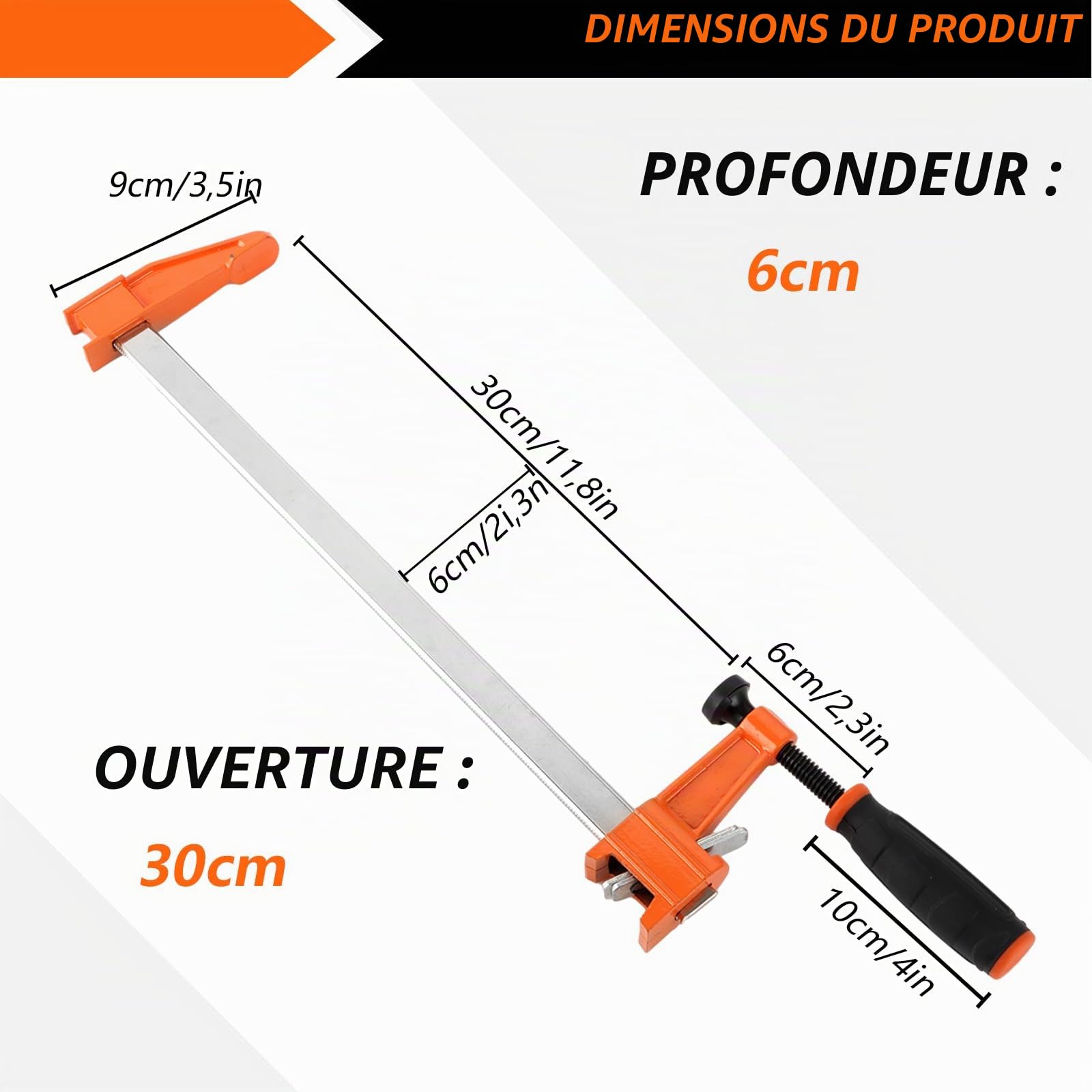 YAYODS Lot de 3 Serre-Joint à Visser 400 mm - Serre-Joint de Menuisier Ouverture 300 mm - Presse à Vis Profondeur 60 mm - Outil de Fixation en Métal Robuste pour Travail du Bois, Collage et Bricolage