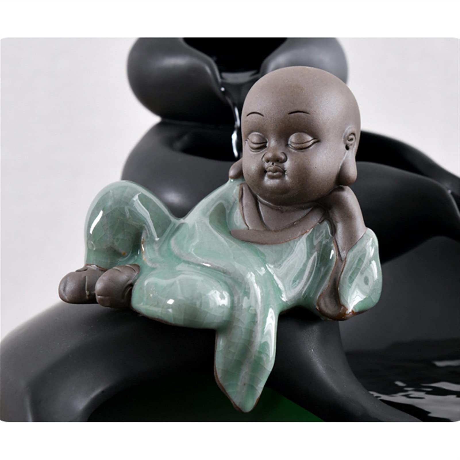 Fuente de Mesa Decorativa para Interior, Fuente de Agua con Cascada, de cerámica, con Bomba de Agua, Zen Estilo Oriental, decoración para salón, Dormitorio, Oficina, 31 x 31 x 23 cm