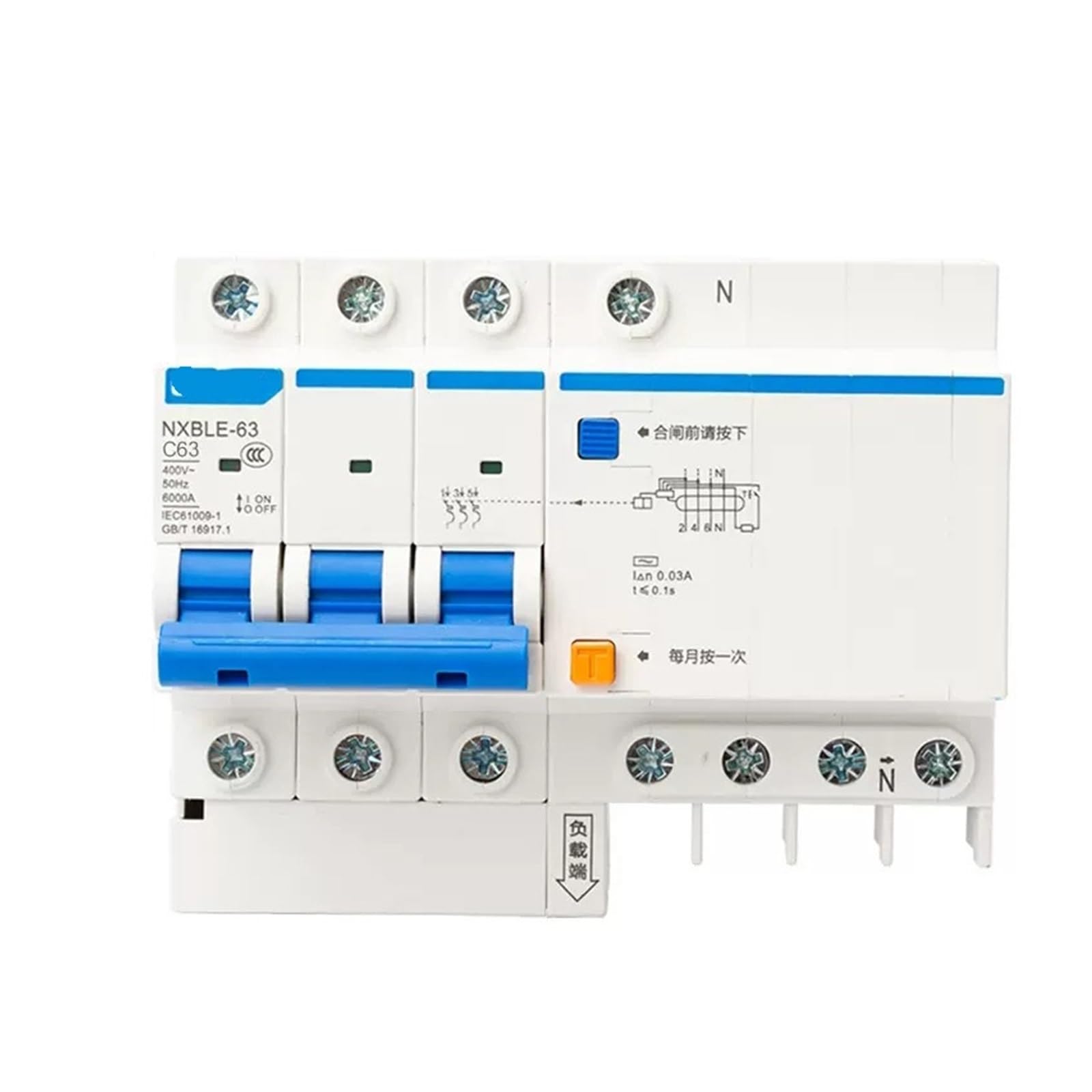 JNVFTCUX Leakage Protector Circuit Breaker 3P+N Protection air Switch NXBLE-63(NXBLE-63-3P+N/C63A/30mA/6kA)