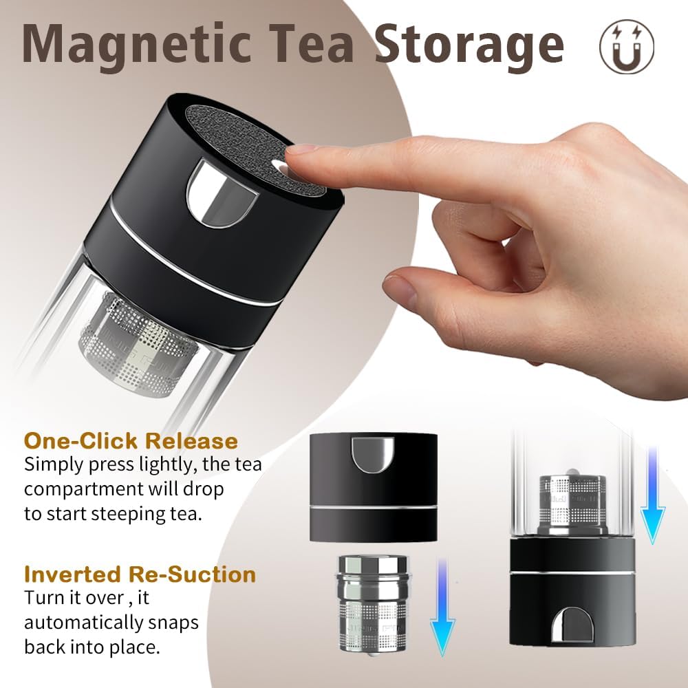 13oz Magnetic Tea Infuser, Double Wall Borosilicate Glass