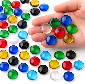 ARSUK Glass Beads for Vases, Gems & Flat Marbles 2LB Flat Glass Marbles, Mixed-Color Pebbles 200 Pcs Mancala Stones, Flat Stones, Vase Filler Rocks for Crafts, Aquariums, Plants & Home Decoration