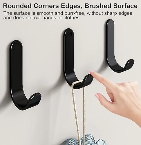 Miniatura 6 de Ganchos adhesivos, 12 unidades, soporte resistente de 12 libras, colgador de pared negro de acero inoxidable, colgador adhesivo para colgar, ganchos