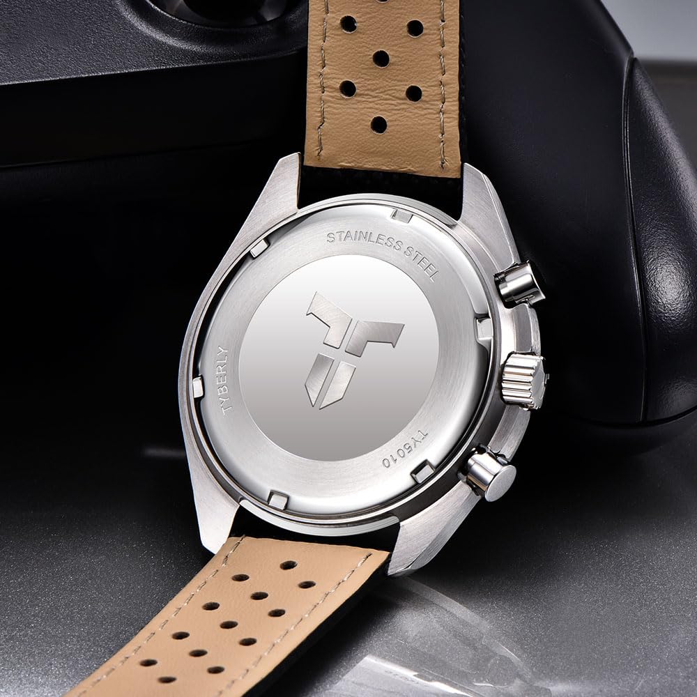 TYBERLEY Orologio da uomo multifunzionale cronografo quadrante panda movimento al quarzo giapponese cassa in acciaio inossidabile 100 m cinturino in pelle impermeabile orologio al quarzo da uomo