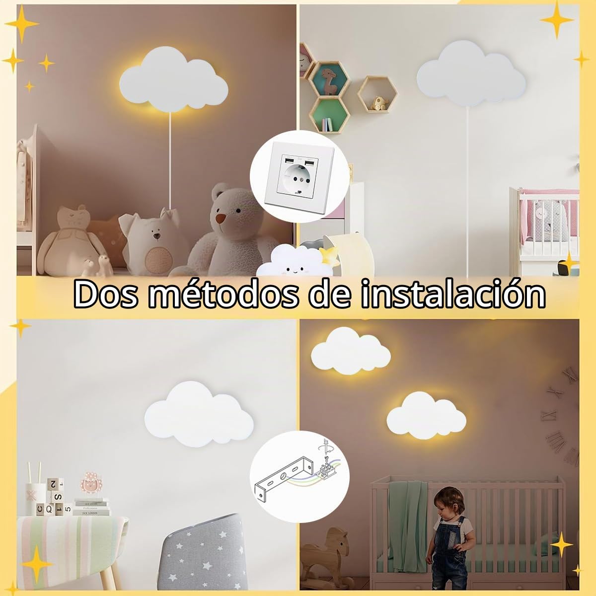 KZT Lámpara de Pared LED Dimmable con Mando a Distancia Lámpara de Mesa con Enchufe, Habitación Infantil, 3000K-6000K, Luz Nocturna Nube Acojedora para Dormitorio de Bebé Niña o Niño, Blanco