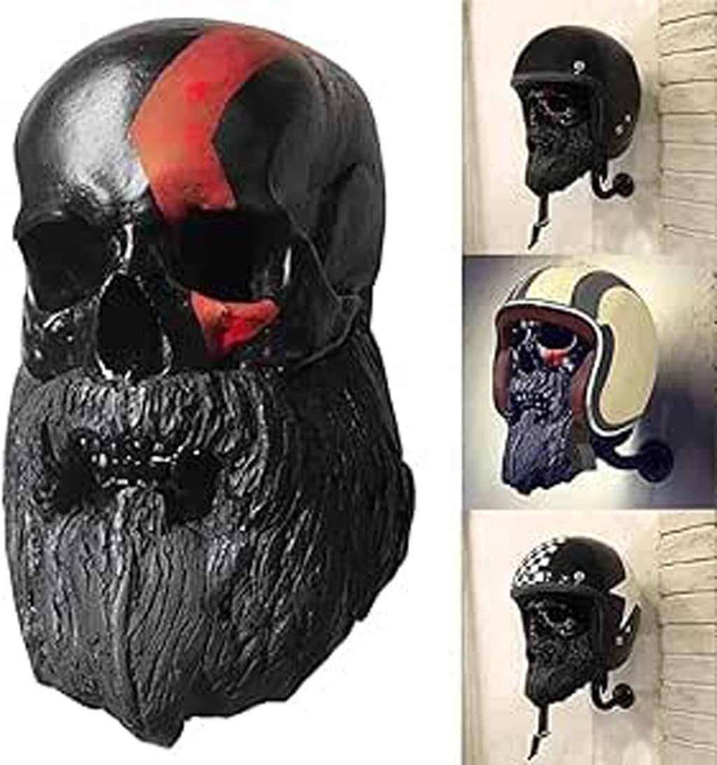 AOBUJDUB 2pcs Motorcycle Skull Helmet Holder, Skull Helmet Stand Wall Mount, Multi-Uses Resin Skull, Strong Load Bearing Helmets Hanger, for Biker Motorcycle Enthusiast(1pcs 20x10x11cm)