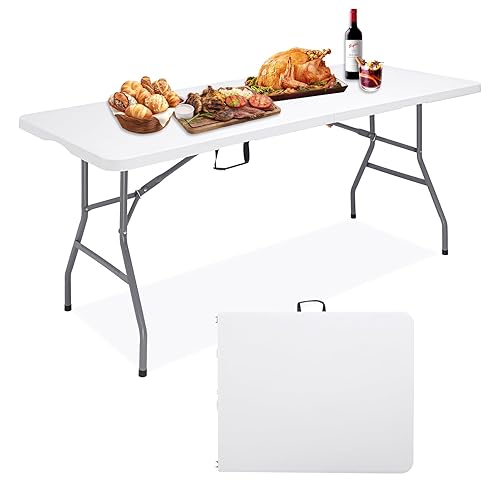 6FT Folding Table Portable, 6 Foot Folding Card Table, Plastic