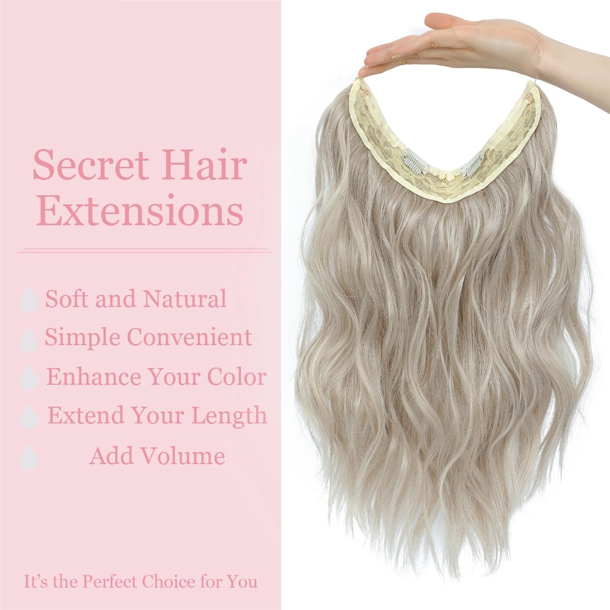 Invisible Wire Hair Extensions One Piece Wavy hair Extension Synthetic HairPieces for Women 12 Inch Ash Platinum Blonde hairExtensions for Daily Wear Party - Image 2