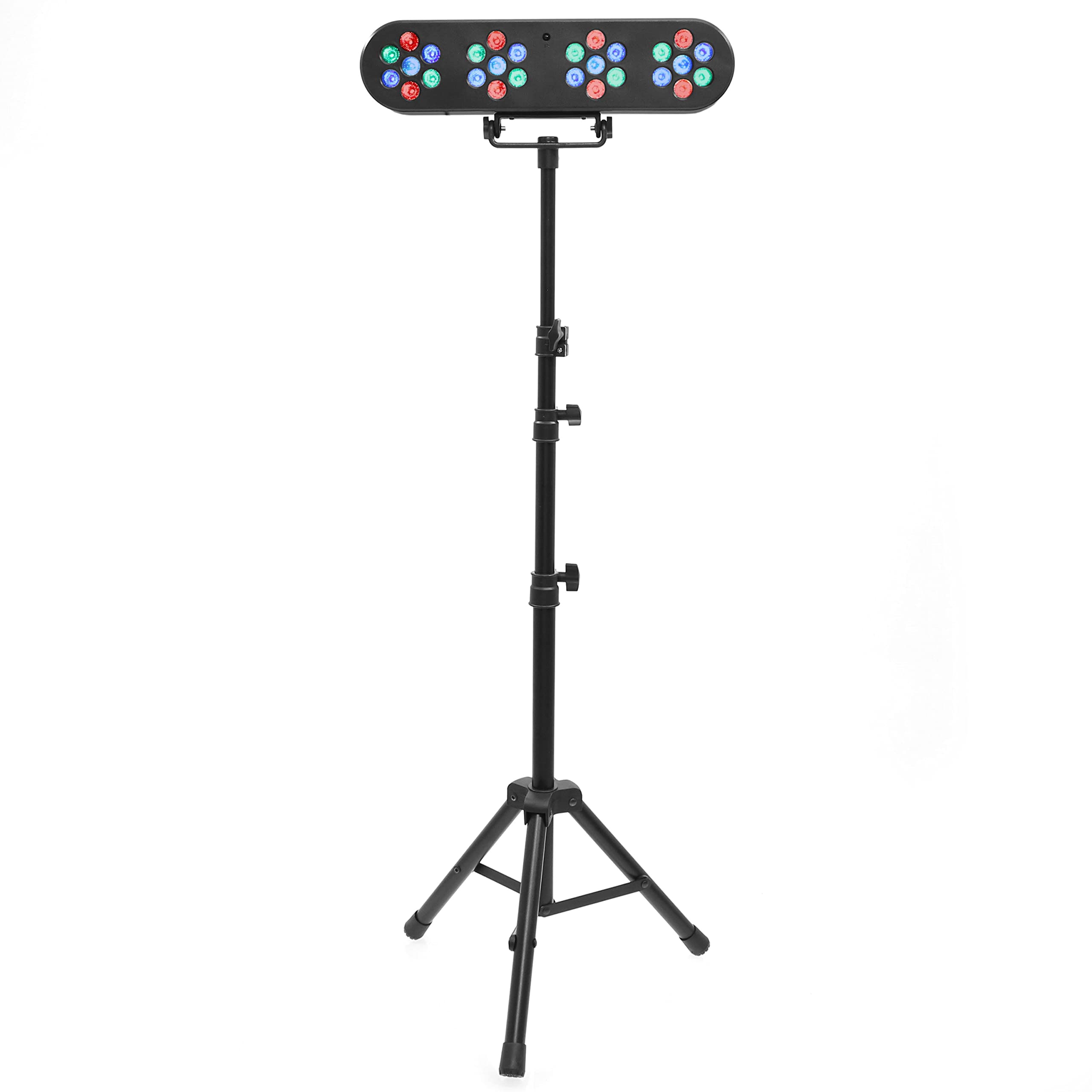 BoomTone DJ D-Tiene Set di luci multicolore Disco Club DJ, 28 LED RGB da 1 W, Dimmer, Kit completo di supporto. Regolabile in altezza. Programmi automatici, rilevamento del suono, telecomando in