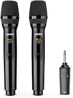 Vista 1 de LEKATO Micrófono inalámbrico, sistema de micrófono dinámico inalámbrico de mano dual recargable de 2.4 GHz con receptor de 1/4 pulgadas, micrófono