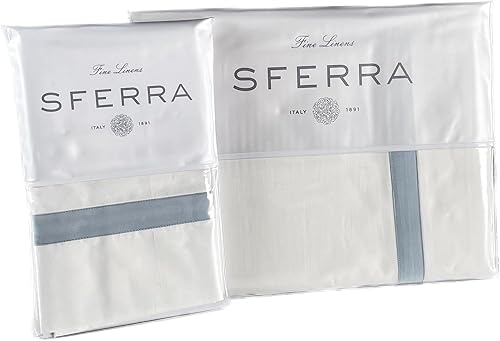 Miniatura 6 de Sferra Estate Collection - Juego de sábanas de 4 sábanas de 4 piezas, 100 % percal de algodón de fibra larga de 200 hilos con apliques satinado,