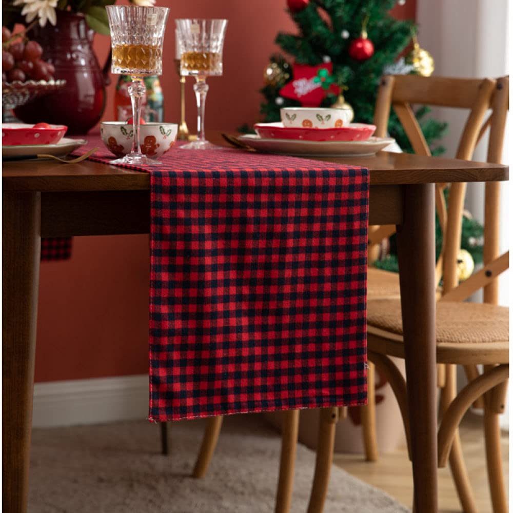 Tapetes para Mesa,Camino De Mesa De Arpillera Caminos De Mesa Navideños Mesa Clásica A Cuadros Rojo Y Negro para Sala De Estar Mesa De Comedor Navideña Fiesta Decoración Navideña, 30X240Cm