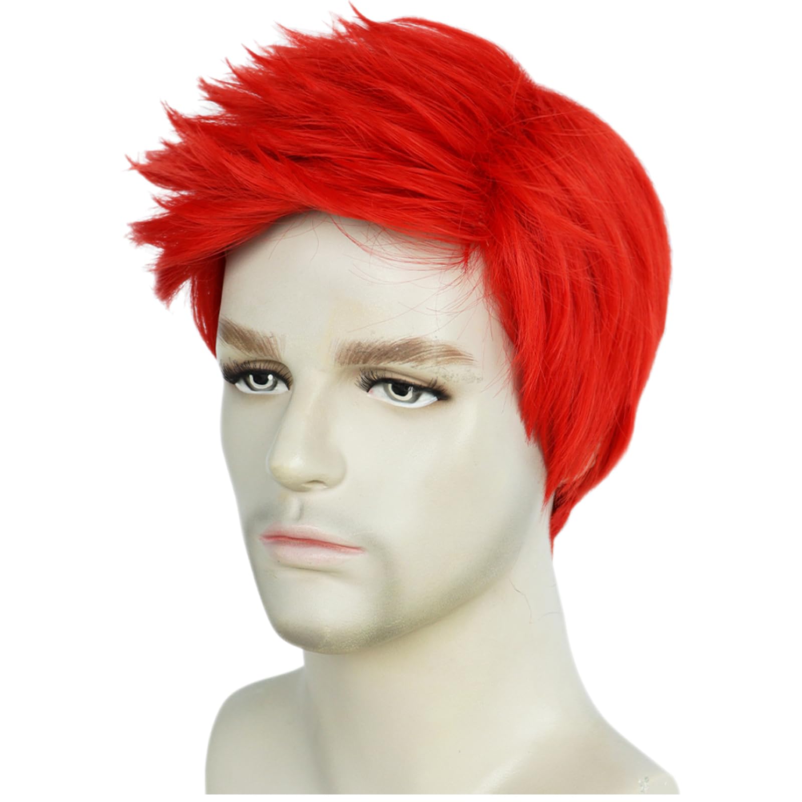 HUNIGIR Mens Red Wig Short Layered Red Wig Male Heat Resistant Synthetic Cosplay Costume Party Unisex Hair