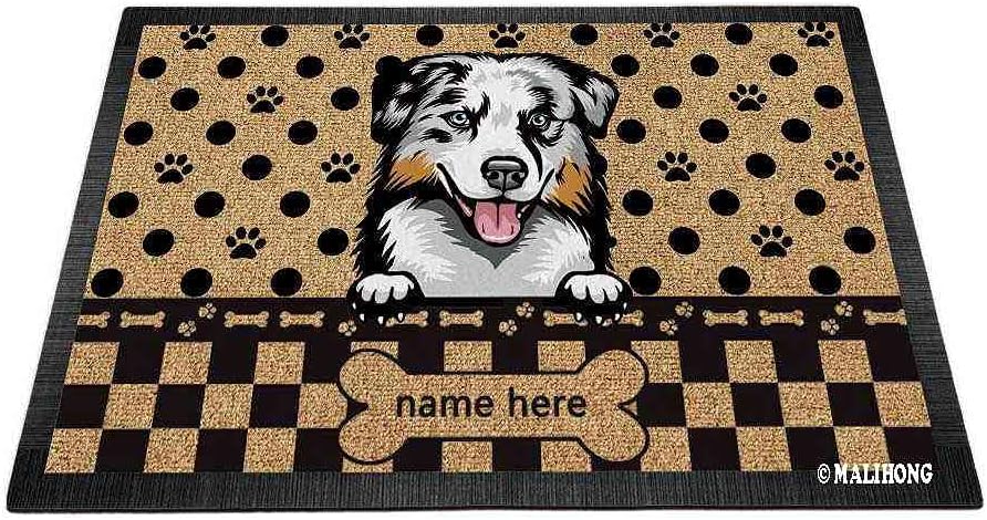Personalized Dog Lover Doormat Peeking Dog Australian Cattle Dog Polka Dot Buffalo Plaid Checked Rugs for Home Decor 23.6 x 15.7 Inch