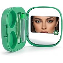 CRISTALINAS Contact Lens Case, Cute Travel Size Eye Colored Contacts Lenses Applicator Remover Tool Kit with Mirror Solution Bottlev(Gemstone Green)