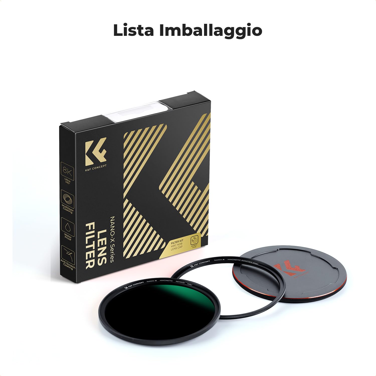 K&F CONCEPT Nano-Xcel 82mm Filtro Magnetico ND8 + Anello Adattatore