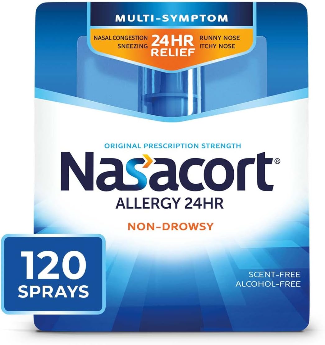 24HR Allergy Nasal Spray for Adults, Non-drowsy & Alcohol Free, 120 Sprays, 0.57 fl. oz.
